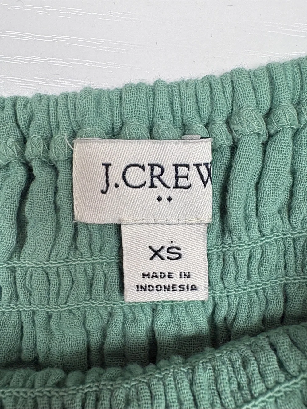 J. Crew Smocked Puff Sleeve Square Neck Woven Blouse Seafoam Green XS